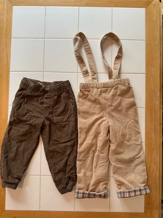 Toddler Boys 2T/3T Corduroy Lined Pants Lot OshKosh B'gosh Overall Joggers Tan - Picture 15 of 15